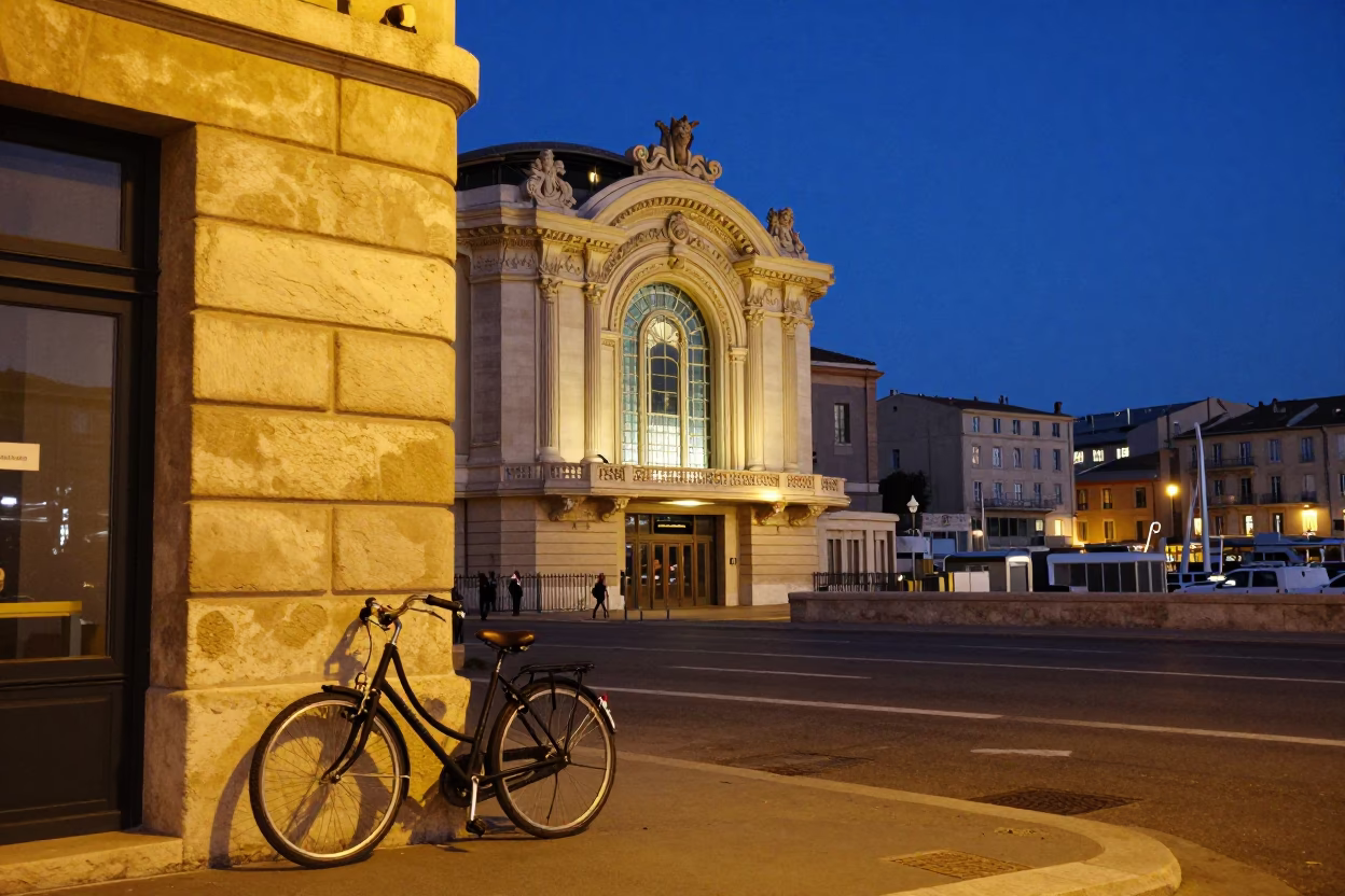 Bicycle in Marseille France at Twilight in in Marseille, France