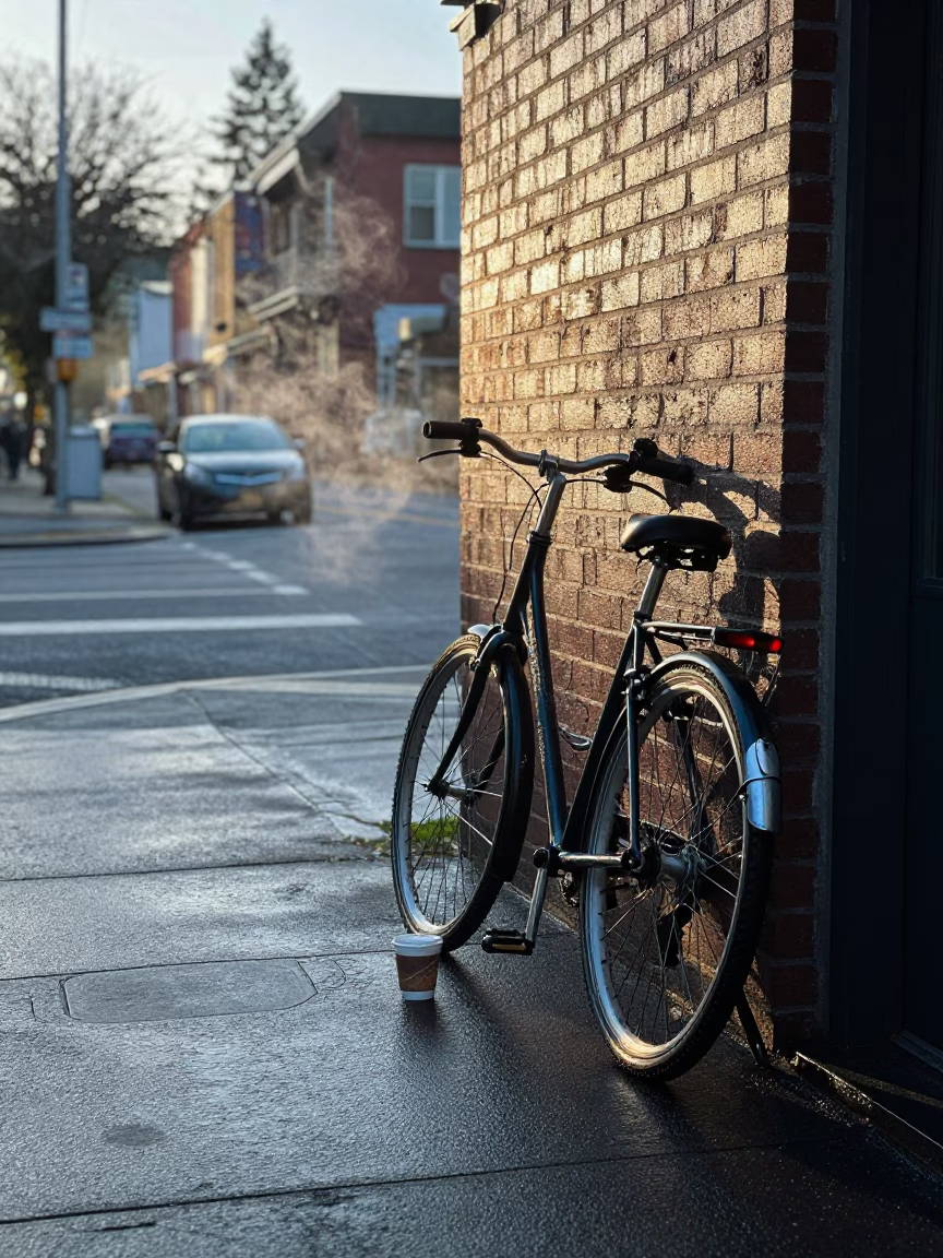 Bicycle in Portland at Early Morning Light in in Portland, Oregon, United States