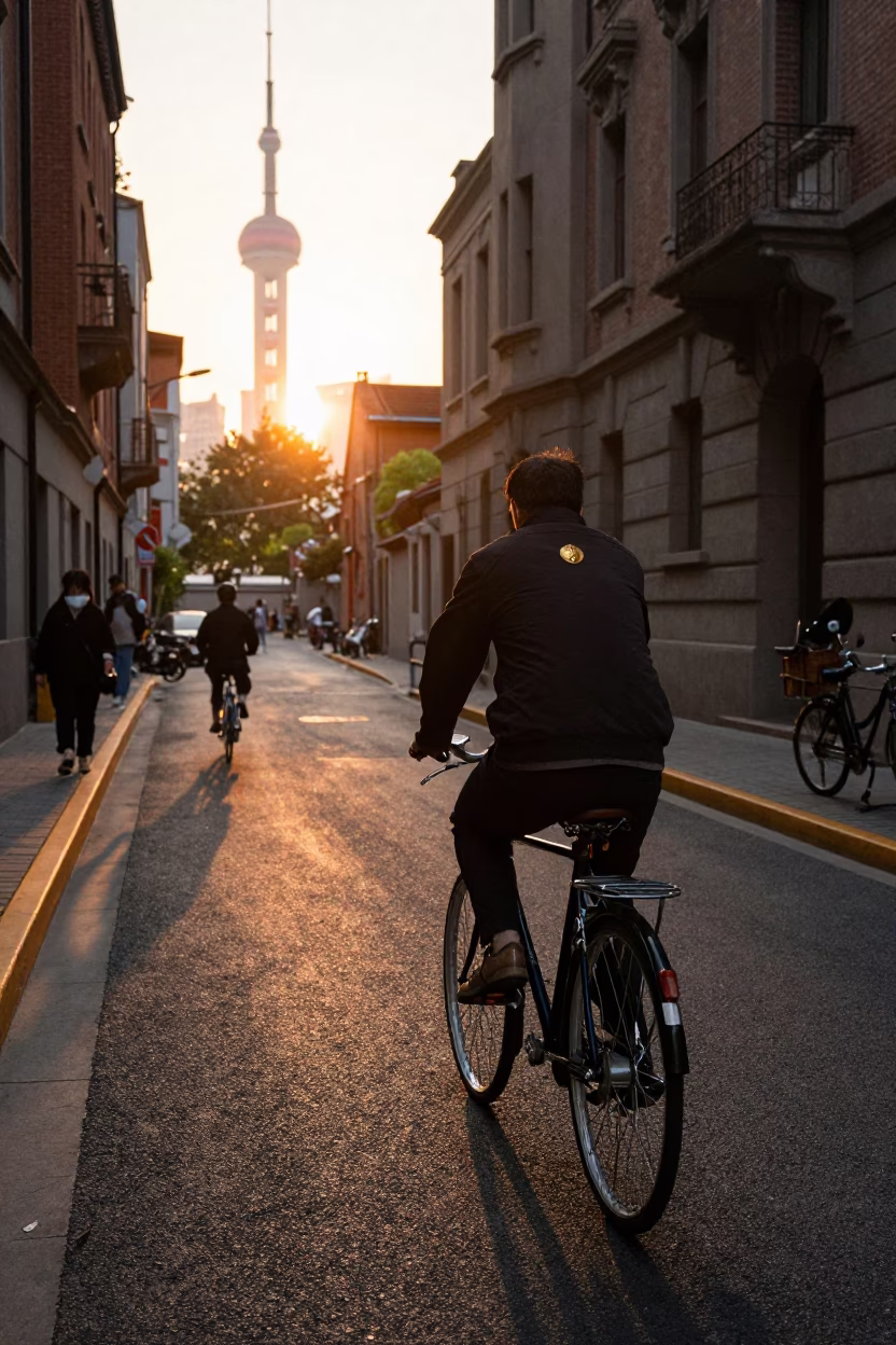 Bicycle in Shanghai at Golden Hour in in Shanghai, China