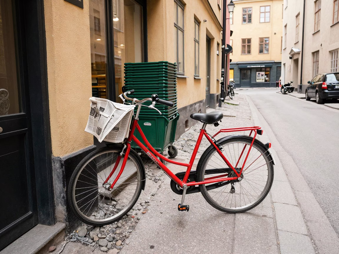 Bicycle in Stockholm at Flat Noon Light in in Stockholm, Sweden