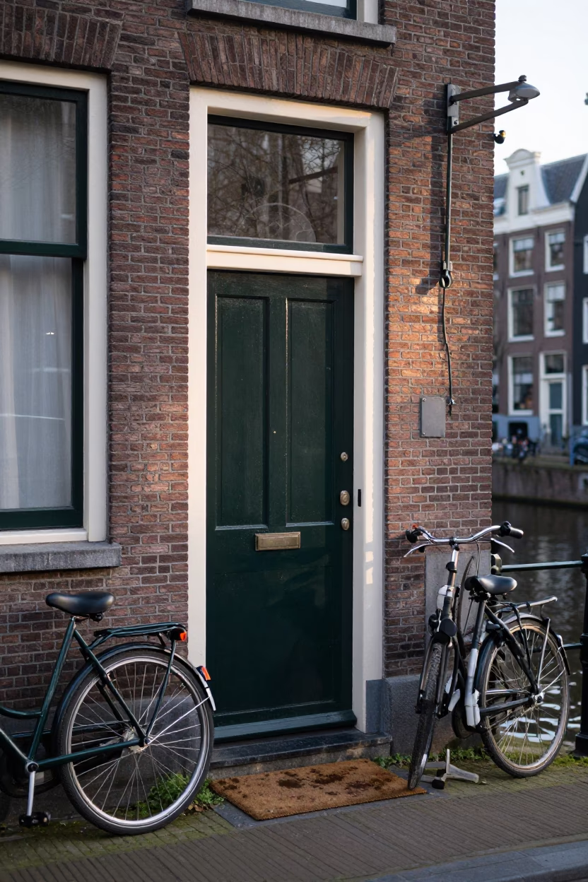Bicycle just after sunrise in Amsterdam in in Amsterdam, Netherlands