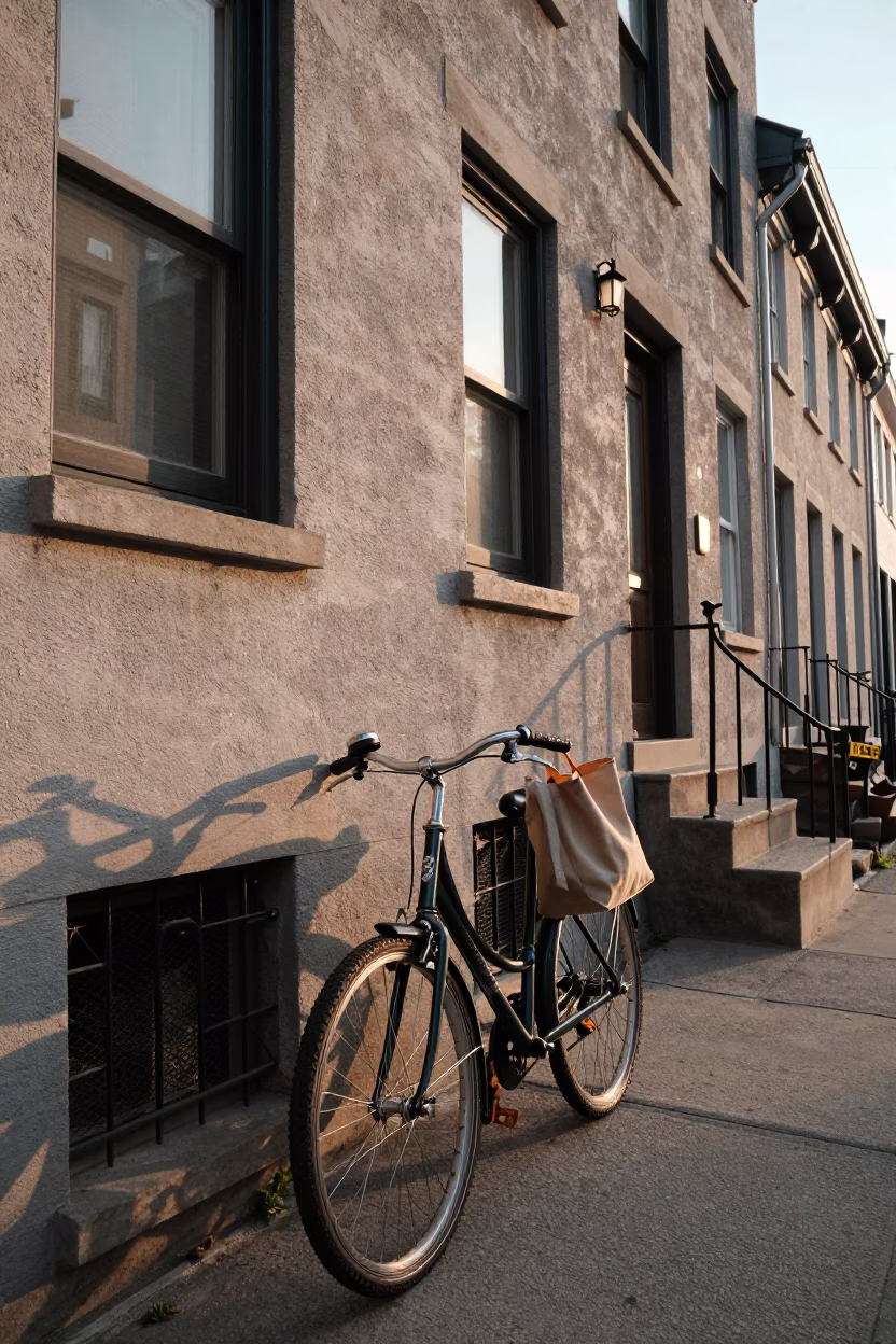 Bicycle just after sunrise in Montreal in in Montreal, Quebec, Canada