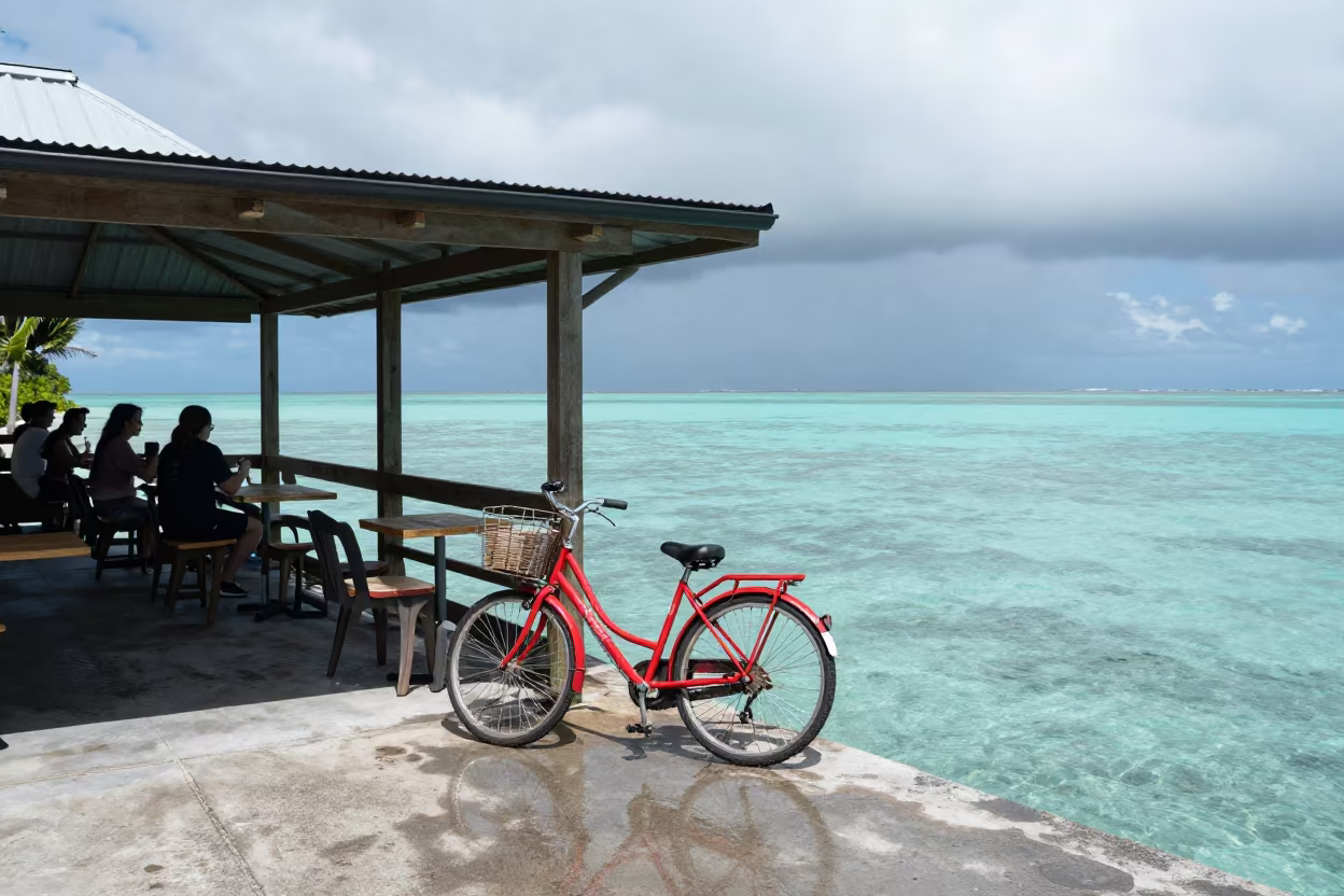 Bicycle Leaning on Reef Causeway After Monsoon in on a wind-open causeway in the Great Barrier Reef