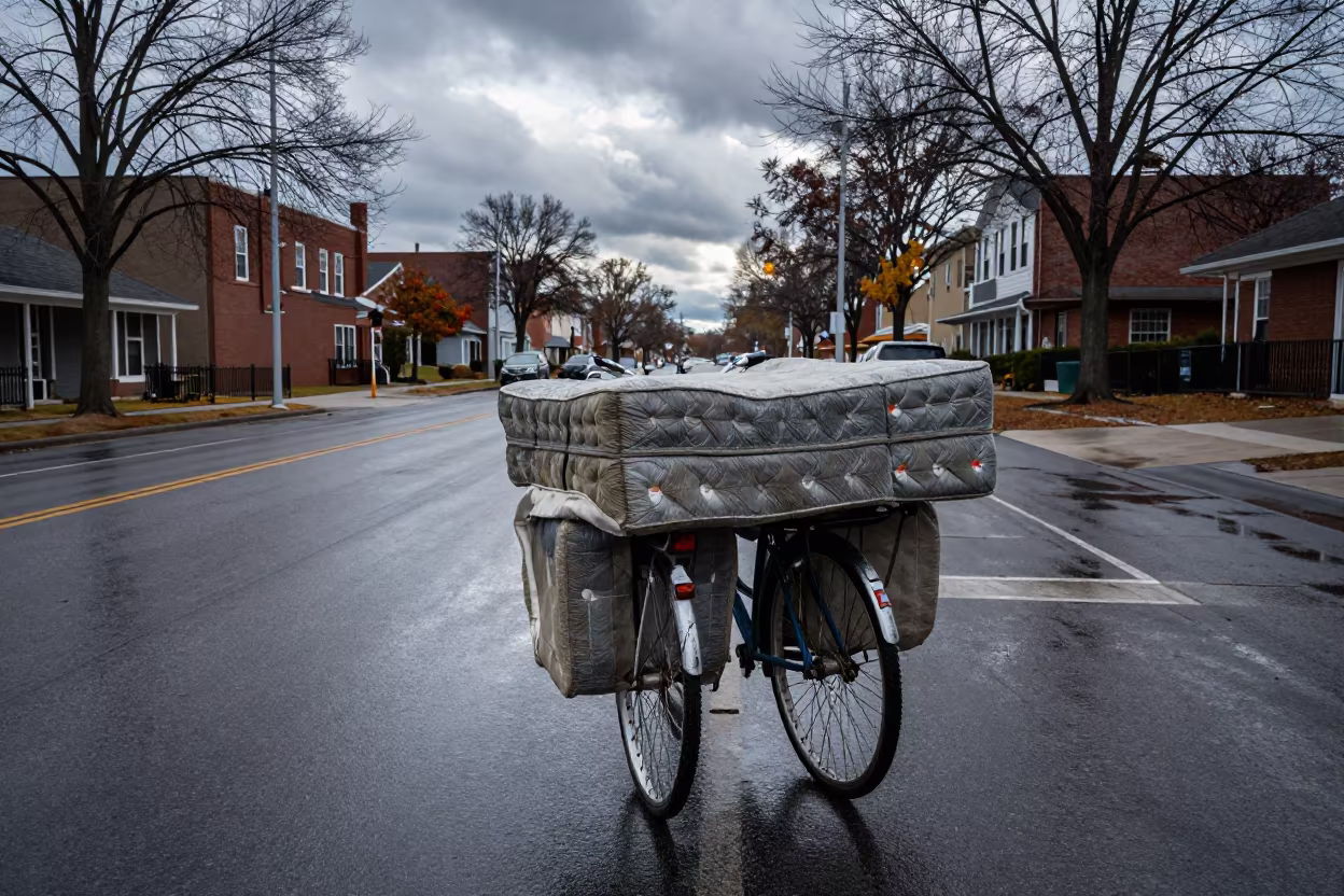 Bicycle Loaded with Mattresses Georgia City in in Georgia