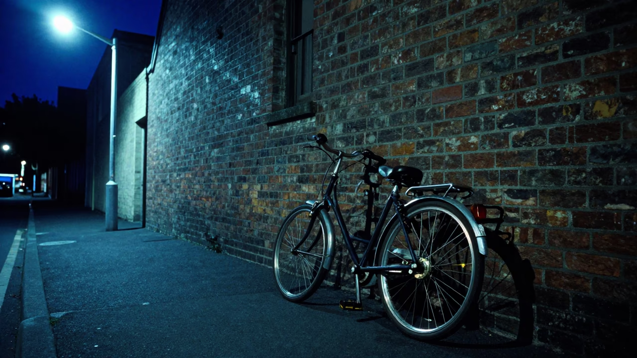 Bicycle Parked at Late At Night Light in Christchurch in in Christchurch, New Zealand