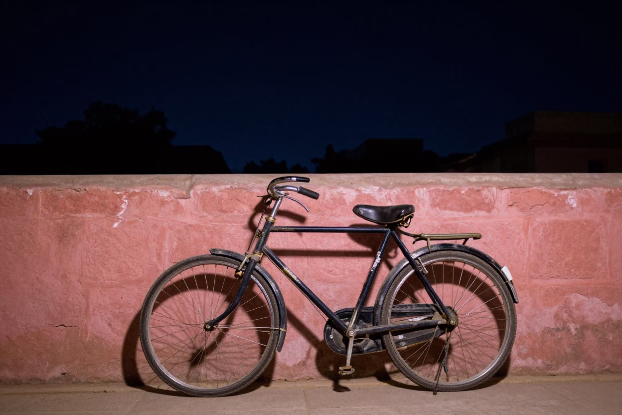 Bicycle Parked at The Deepest Night Sky Light in Jaipur in in Jaipur, India