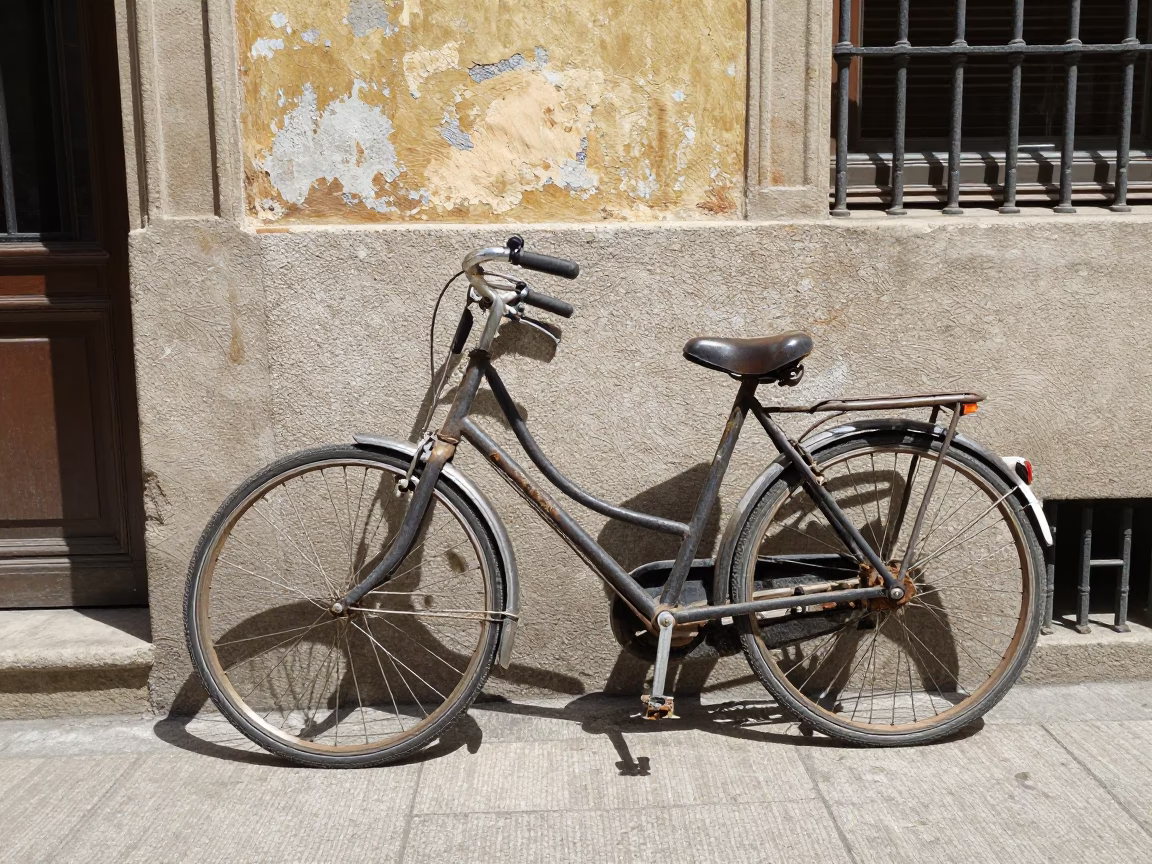 Bicycle Parked in Barcelona at Midday Light in in Barcelona, Spain
