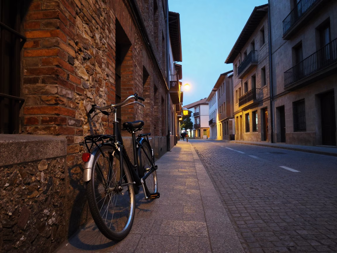 Bicycle Parked in Bilbao at The Early Evening Light in in Bilbao, Spain