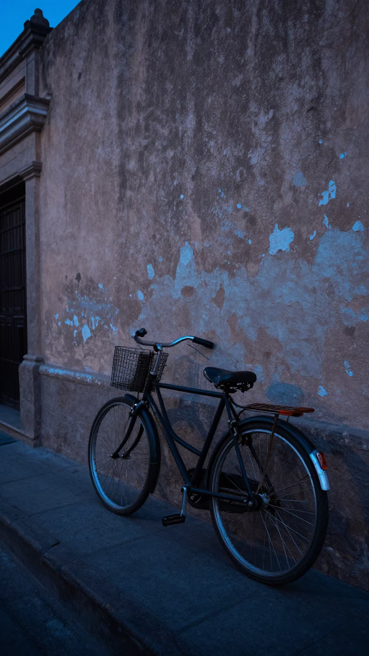 Bicycle Parked in Lima at The Still Hours Before Dawn Light in in Lima, Peru