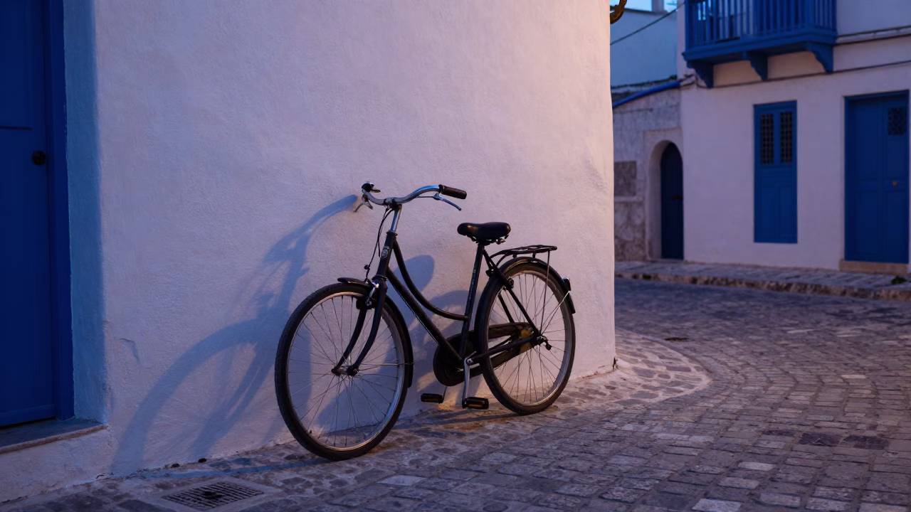 Bicycle Parked in Tunis at The Still Hours Before Dawn Light in in Tunis, Tunisia