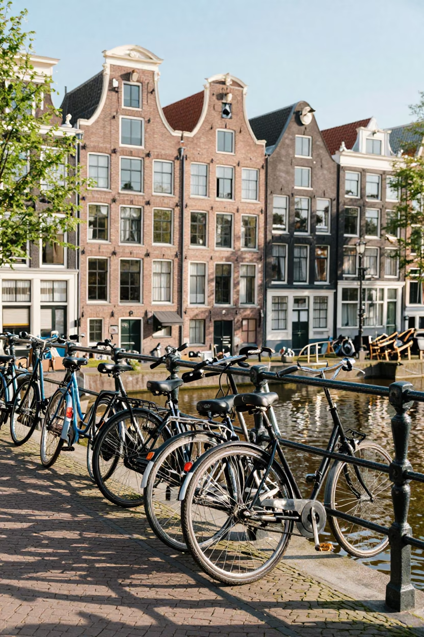 Bicycle Parking in Amsterdam at Bright Midmorning Light in in Amsterdam, Netherlands