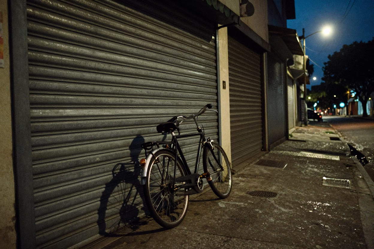 Bicycle Propped at The Predawn Darkness Light in São Paulo in in São Paulo, Brazil