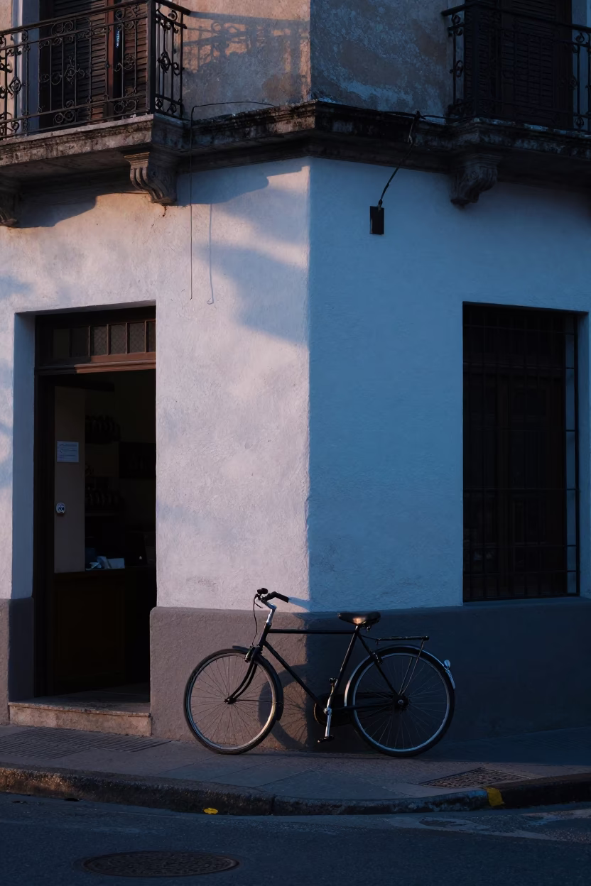 Bicycle Propped in Buenos Aires at Sunrise Light in in Buenos Aires, Argentina