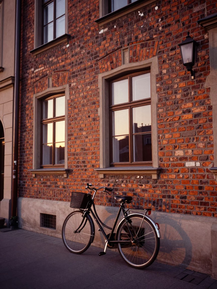 Bicycle Propped in Krakow at First Light Of Dawn in in Krakow, Poland