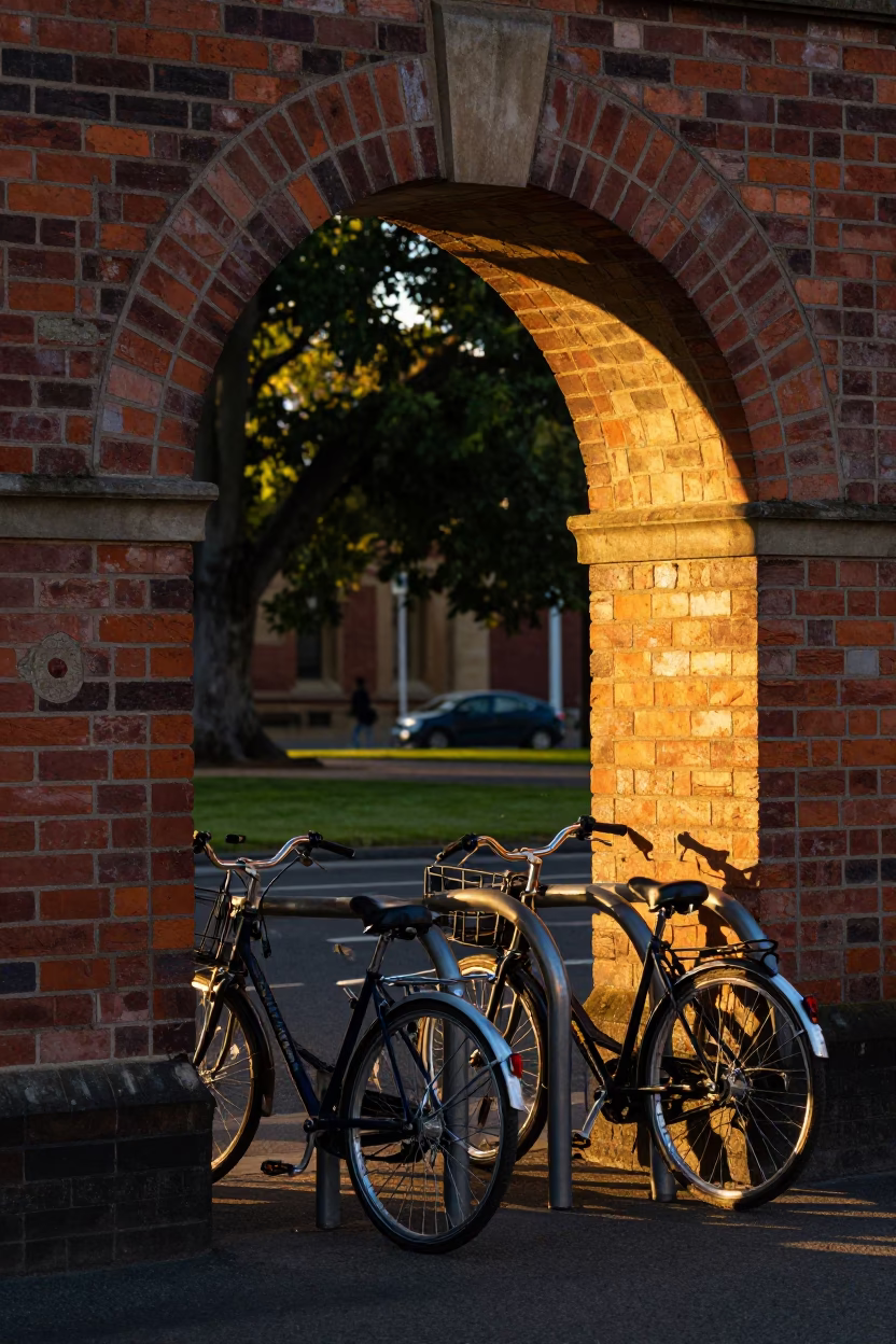 Bicycle Rack in Adelaide at Honeyed Evening Light in in Adelaide, South Australia, Australia
