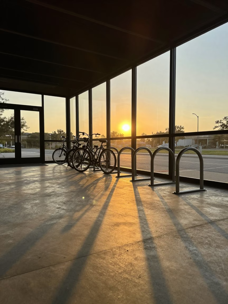 Bicycle Rack in Austin at Sunset Light in in Austin, Texas, United States
