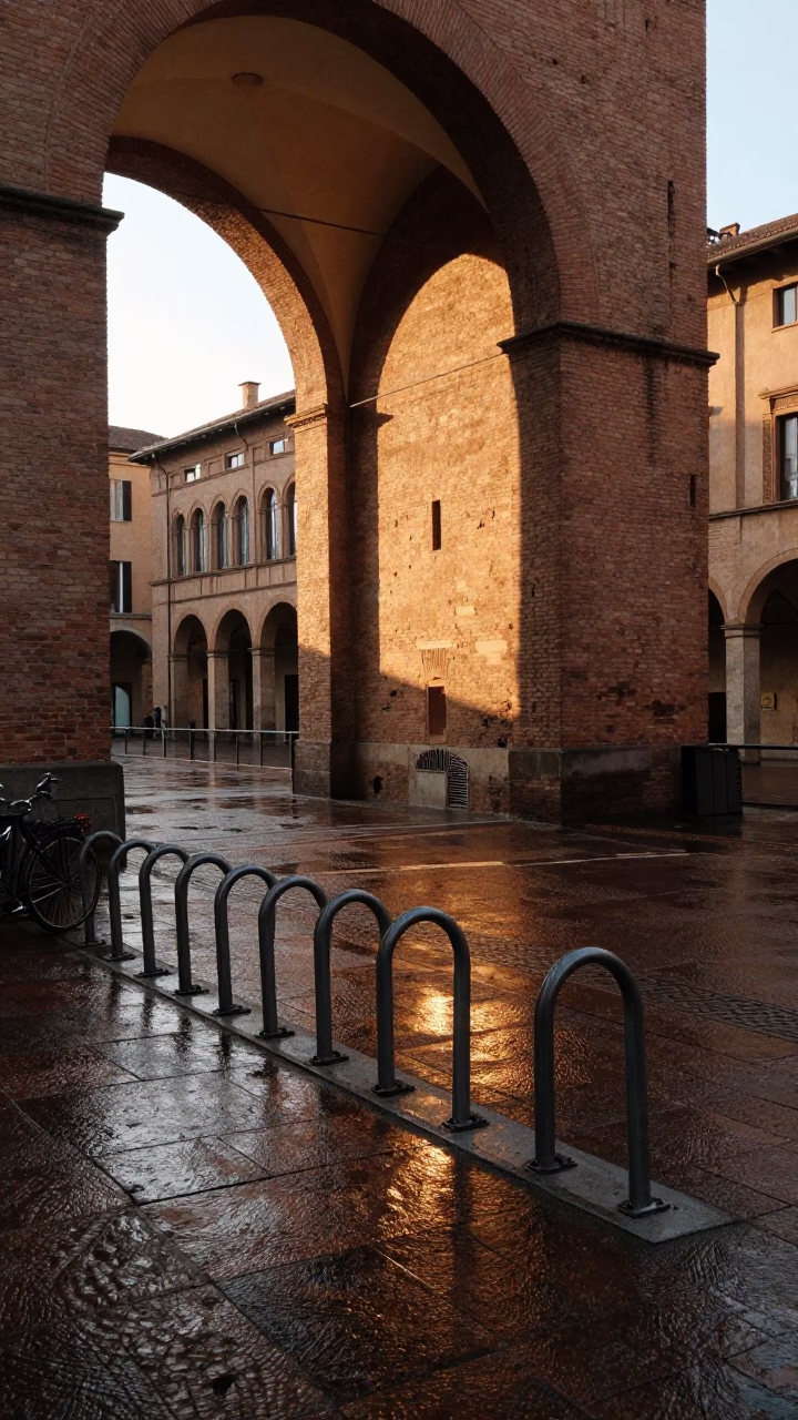 Bicycle Rack in Bologna at Golden Hour in in Bologna, Italy