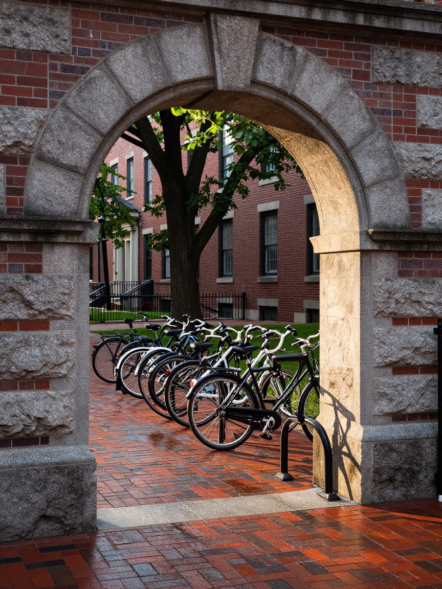 Bicycle Rack in Boston at The Late Morning Light in in Boston, Massachusetts, United States