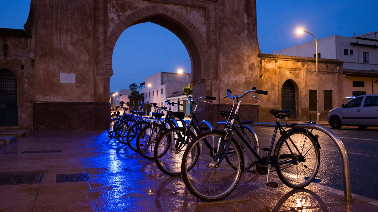 Bicycle Rack in Casablanca at The Last Blue Light Of Evening in in Casablanca, Morocco