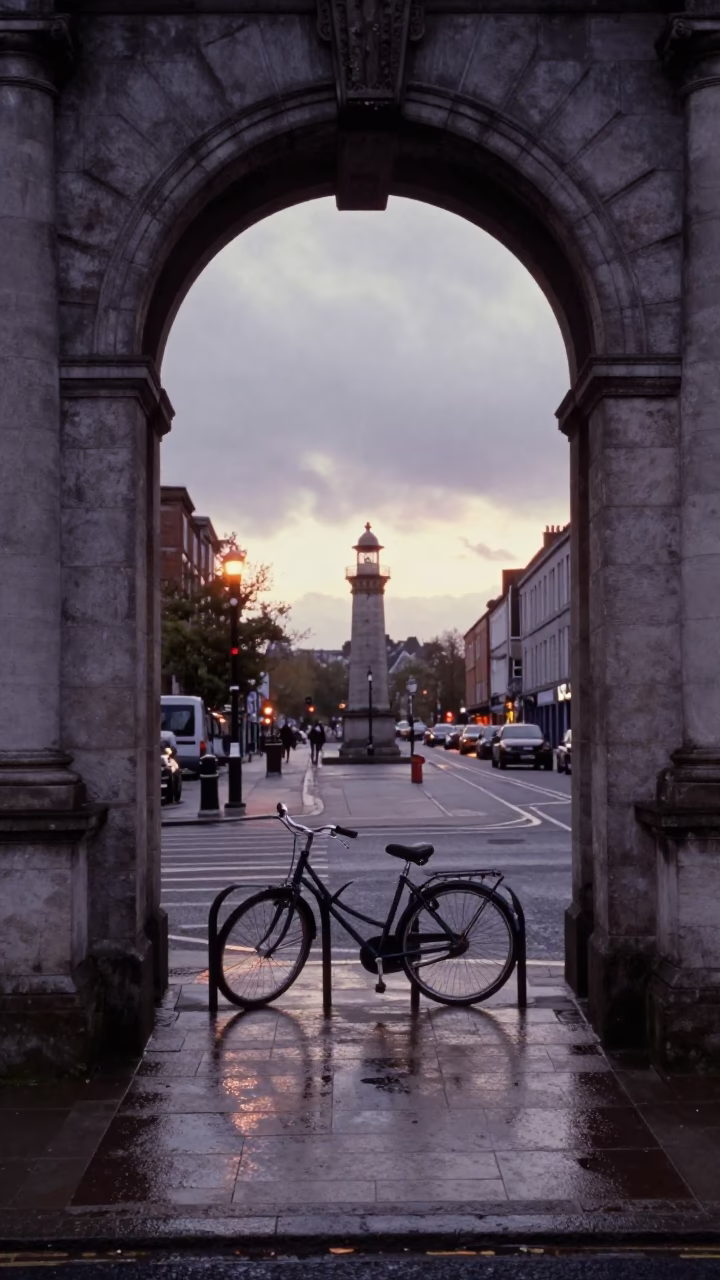 Bicycle Rack in Dublin at Nautical Dawn Light in in Dublin, Ireland