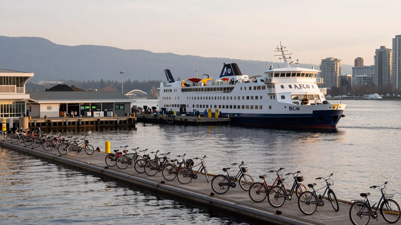 Bicycles Dock in Vancouver at As First Light Reaches The Scene in in Vancouver, British Columbia, Canada