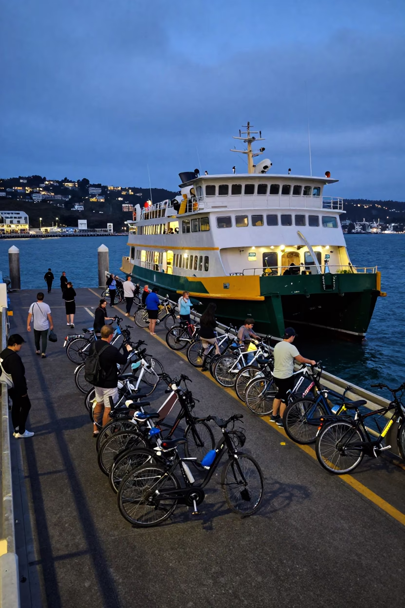 Bicycles Harbor in Wellington at Late At Night Light in in Wellington, New Zealand