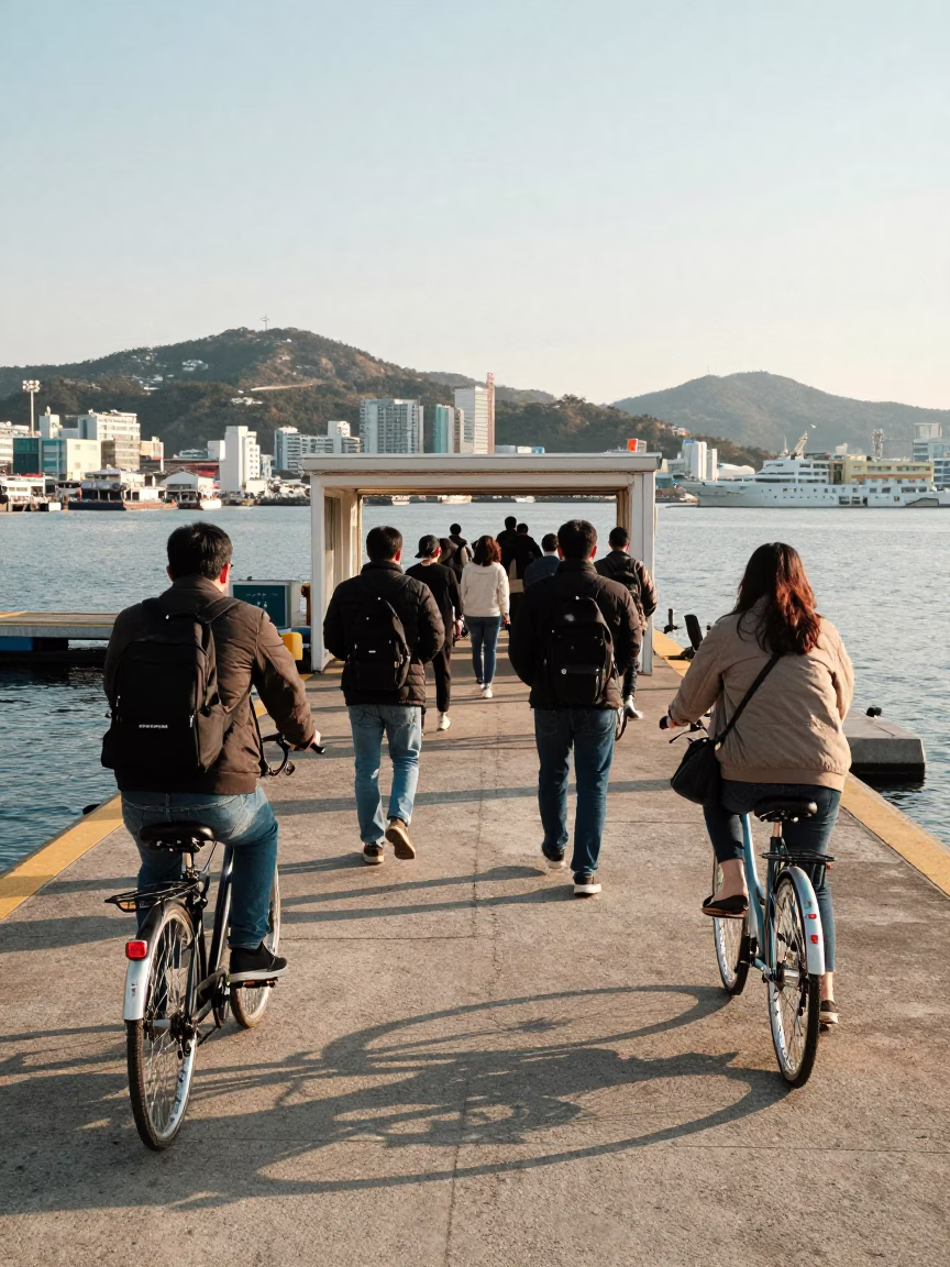 Bicycles in Busan at The Late Morning Light in in Busan, South Korea