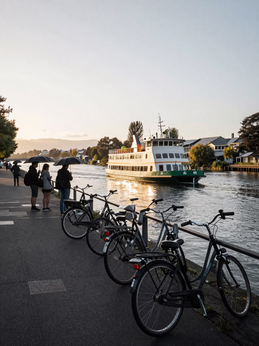 Bicycles in Christchurch at The Early Morning Light in in Christchurch, New Zealand