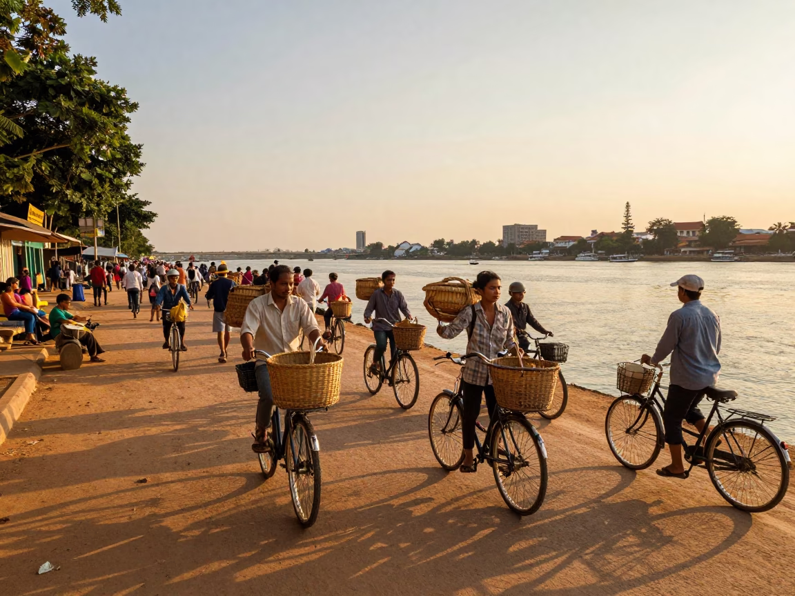 Bicycles in Phnom Penh at Golden Hour in in Phnom Penh, Cambodia