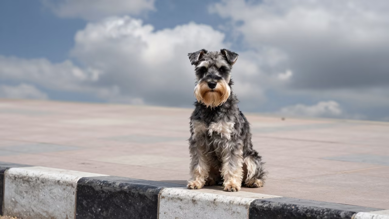 Biewer Terrier Sitting on Shaded Porch in Nadiad in along a quiet park path with soft open shade and a clean background in Nadiad