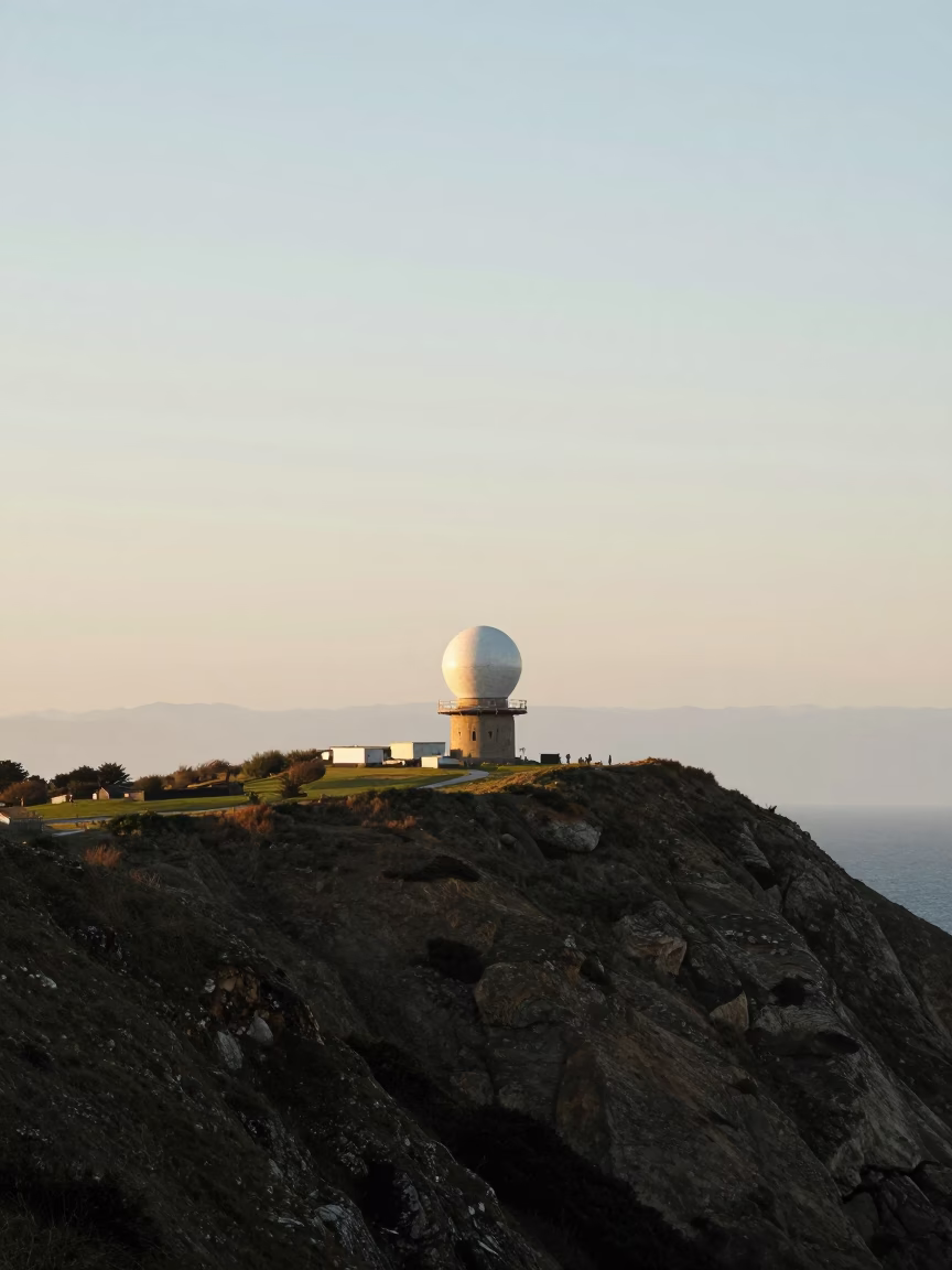 Bilbao Coastal Bluff And Weather Radar Installation at Clear Late-afternoon Light in in Bilbao, Spain