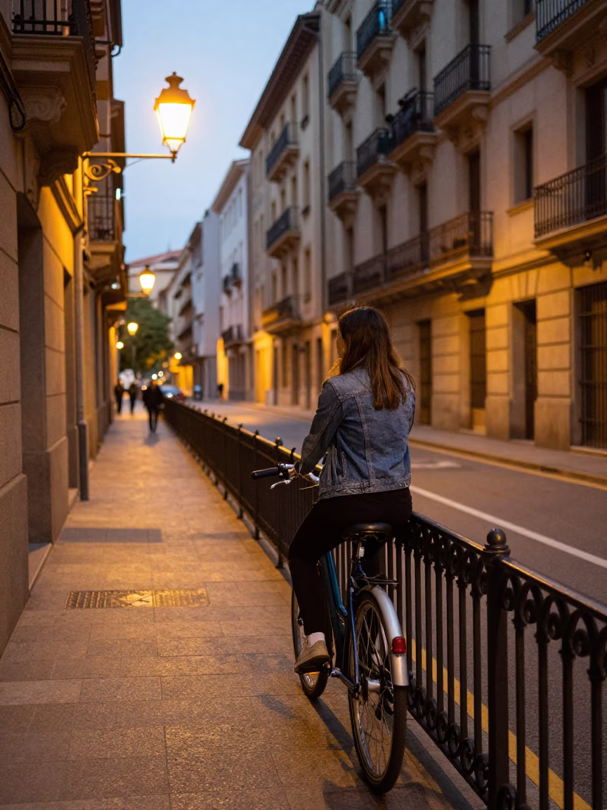 Bilbao Cyclist at Evening Light in in Bilbao, Spain