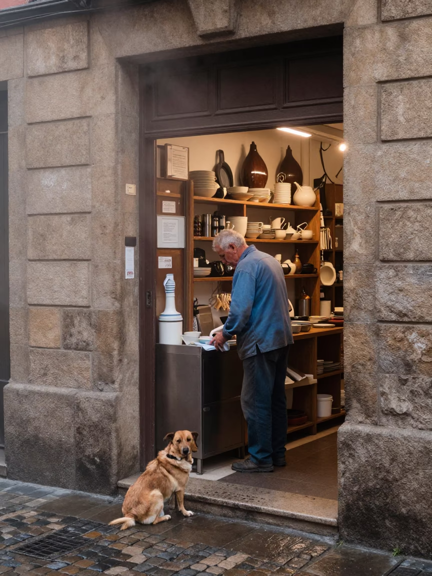Bilbao Dog at Dawn Light in in Bilbao, Spain