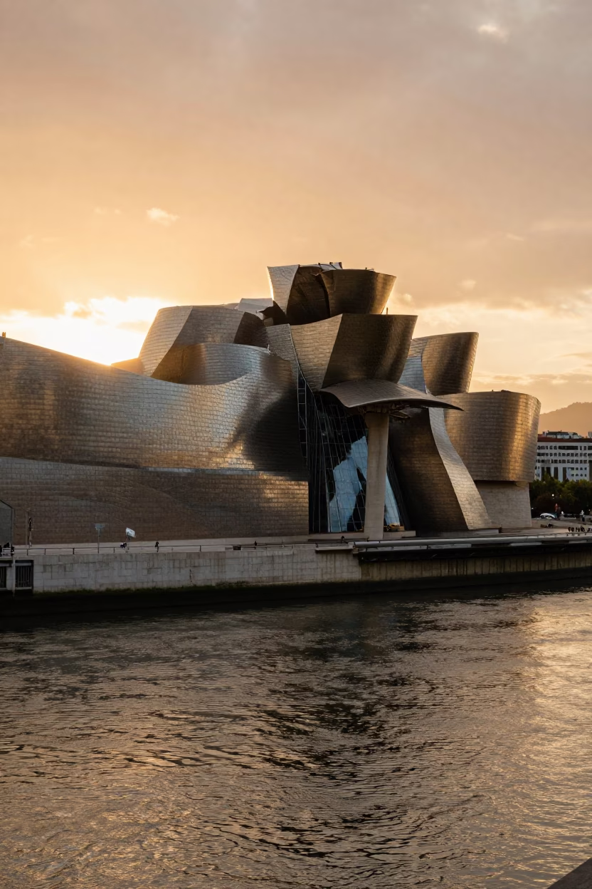 Bilbao Guggenheim Architecture And Nervion River in in Bilbao, Spain