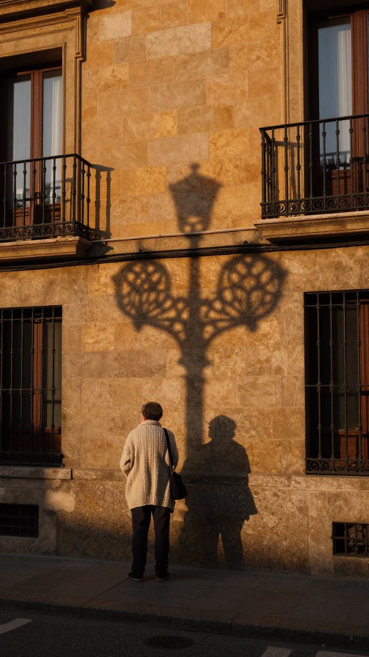 Bilbao Spain Evening Street Scene with Wicker Shadow and Cardigan in in Bilbao, Spain