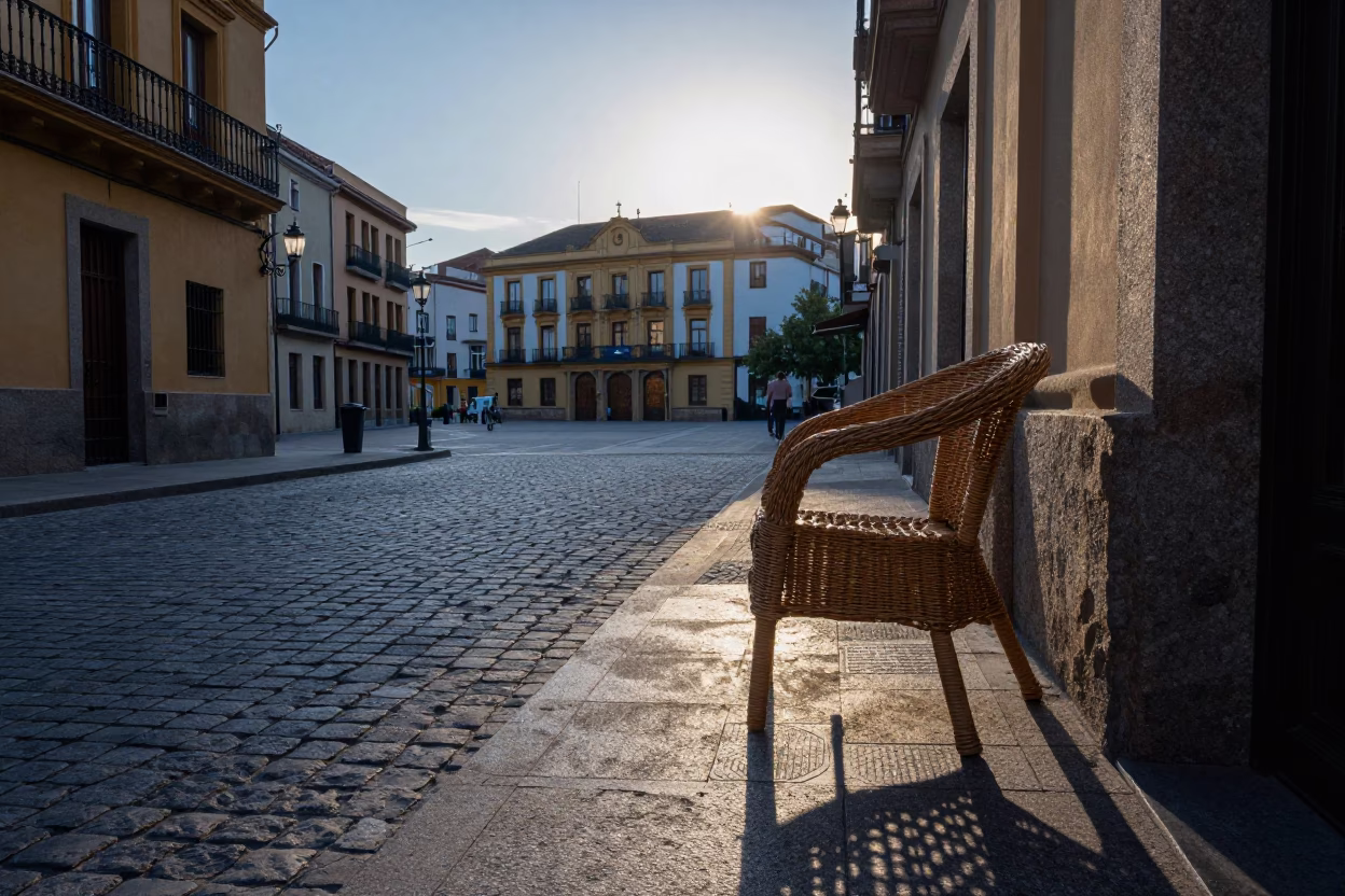 Bilbao Spain Nautical Dawn Street Scene with Wicker Shadow and Dust in in Bilbao, Spain