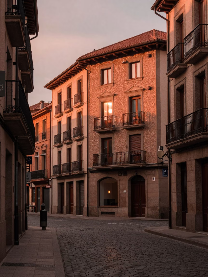 Bilbao Spain Street Scene in Copper Toned Light Before Dusk in in Bilbao, Spain