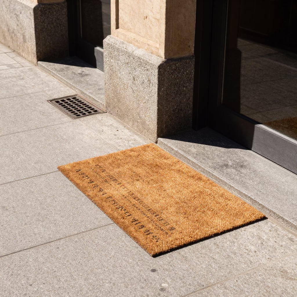 Bilbao Spain Street Scene with Doormat and Drain in Bright Midmorning Light in in Bilbao, Spain