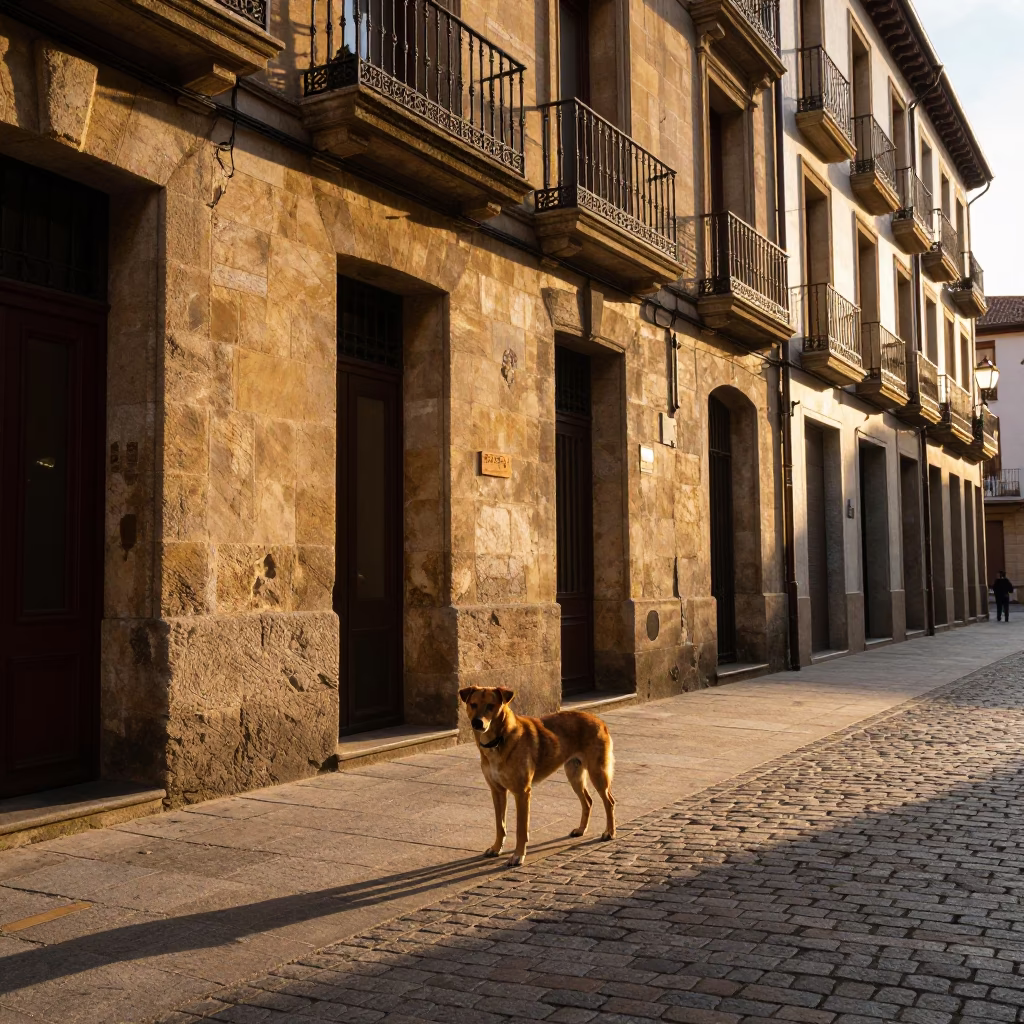 Bilbao Street Scene at Honeyed Evening Light in in Bilbao, Spain