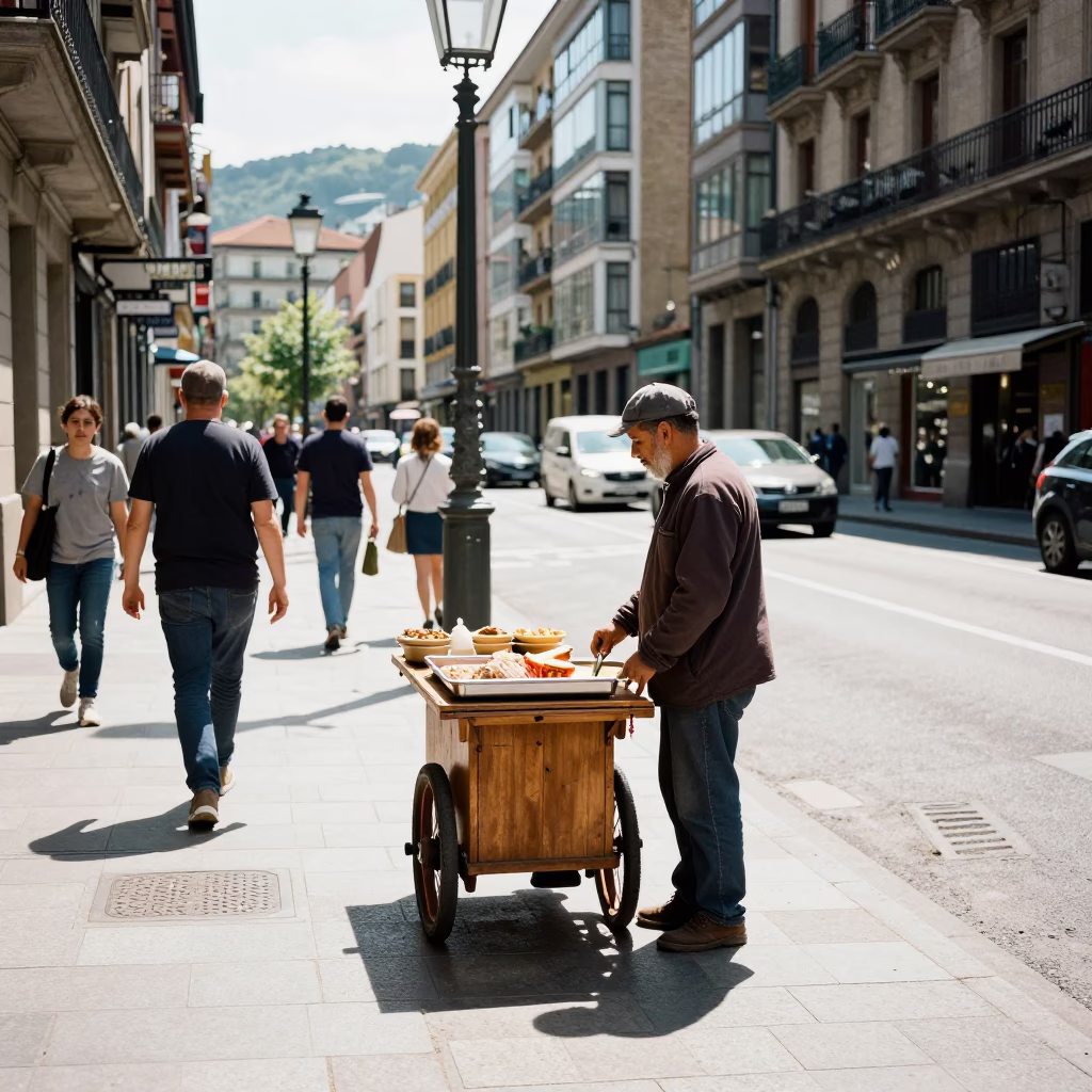 Bilbao Street Scene at The Flat Glare Of Noon Light in in Bilbao, Spain