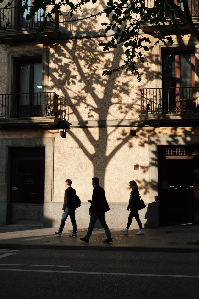 Bilbao Street Scene at The Late Morning Light in in Bilbao, Spain