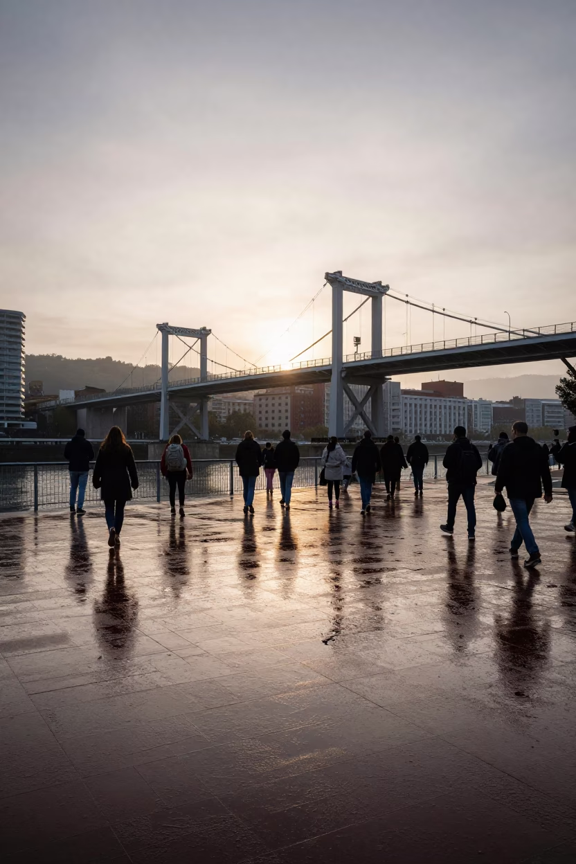 Bilbao Urban Activity at The Early Morning Light in in Bilbao, Spain