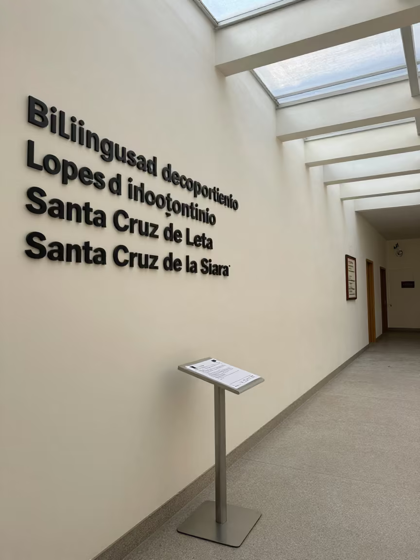 Bilingual Script Stand in Quiet Operations Center in in an operations center under monitor glow near Santa Cruz de la Sierra