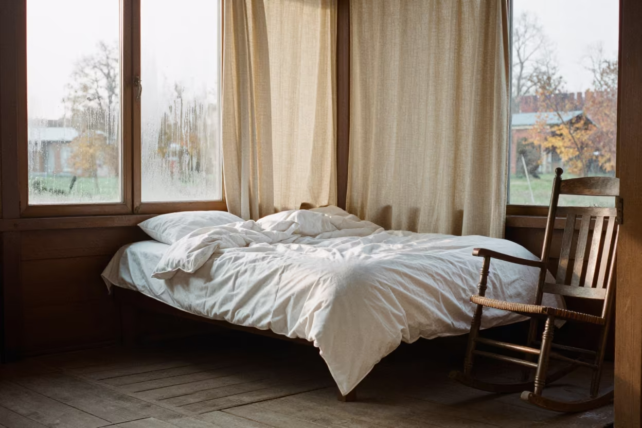 Billowing Duvet on Autumn Porch in Makhachkala in on a porch with a rocking chair in Makhachkala