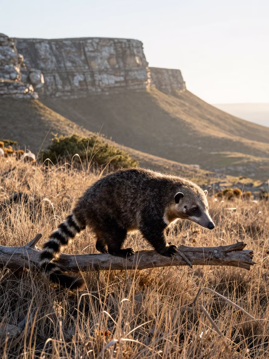 Binturong Perched on Ridge Branch in on a wind-scoured ridge in South Africa