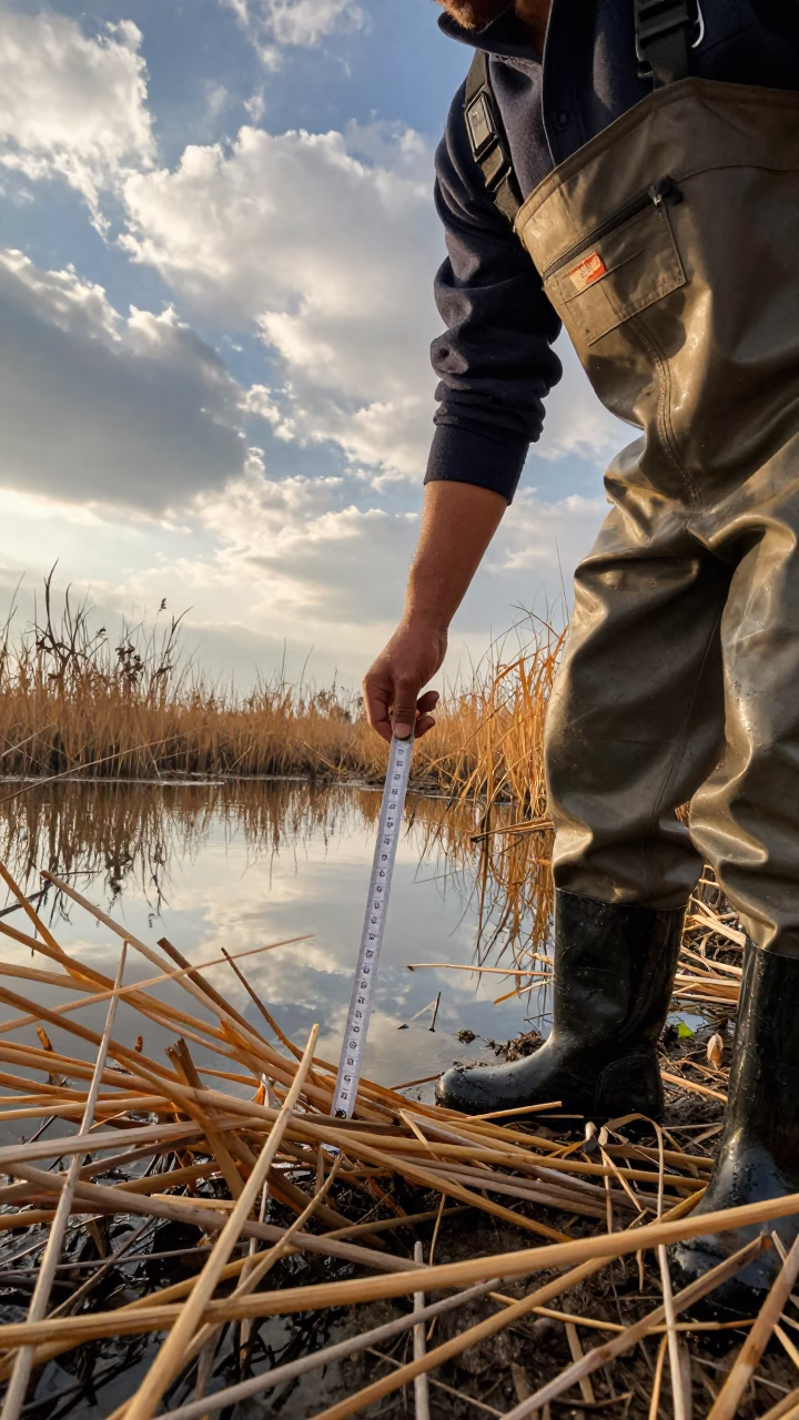 Biologist Measuring Reeds in Gujranwala Marsh in in Gujranwala