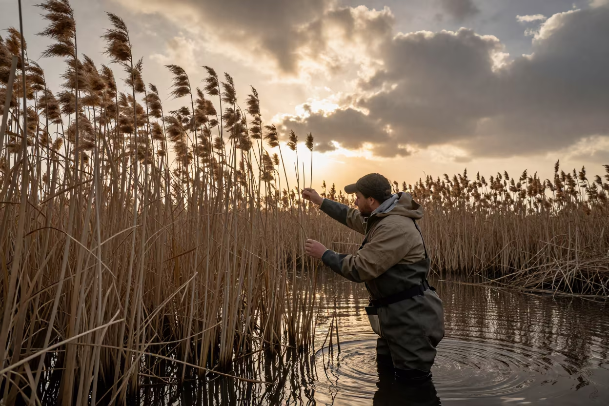 Biologist Measuring Reeds at Menouf Marsh in near Menouf