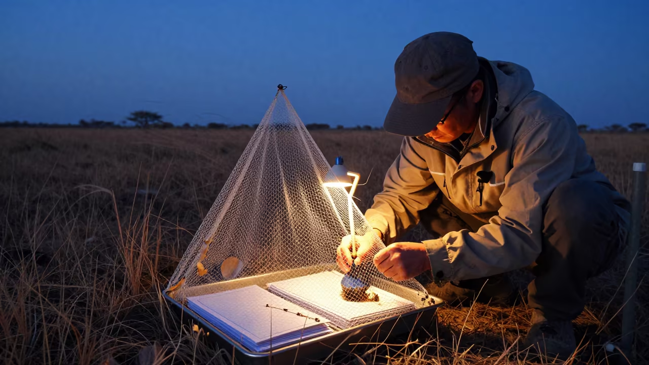 Biologist Netting Insects at Luena Marsh Edge in near Luena