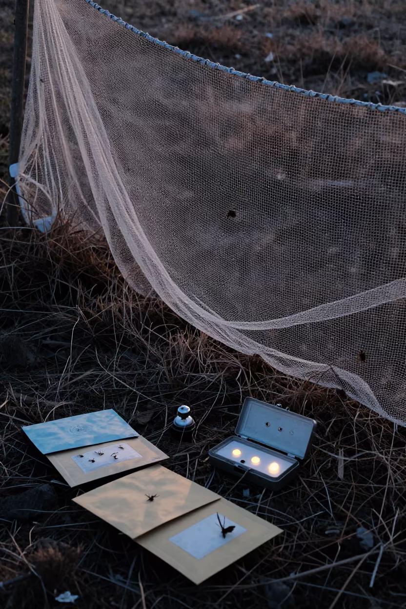 Biologist Netting Insects at Marsh Edge in in Ahmedpur East