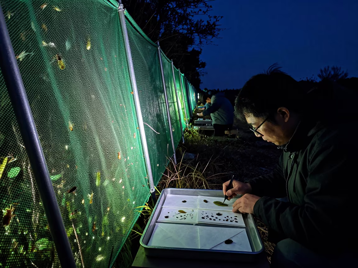 Biologist Netting Insects at Tijuana Marsh Night in in Tijuana